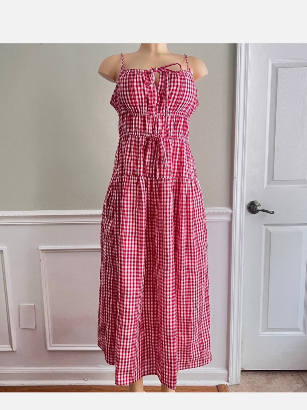 Red Gingham Tie-Front Sundress
